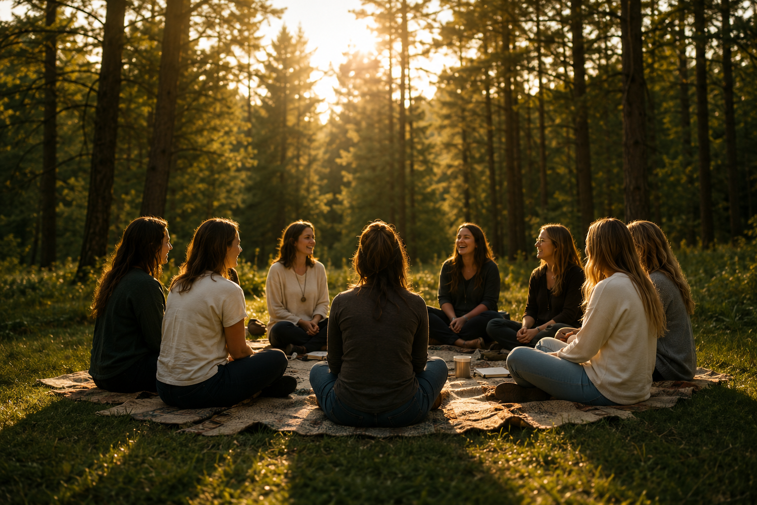 Women gathered together at a nature retreat